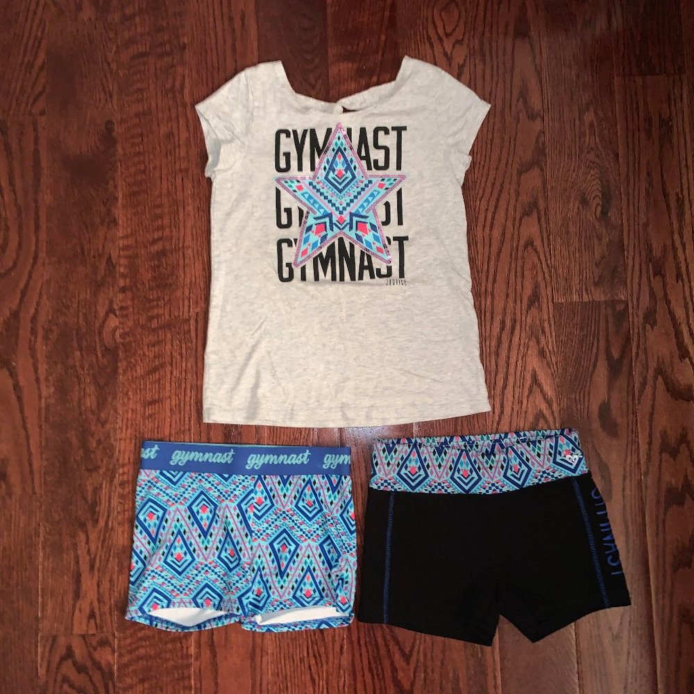 Justice shirt and spandex gymnastics shorts set